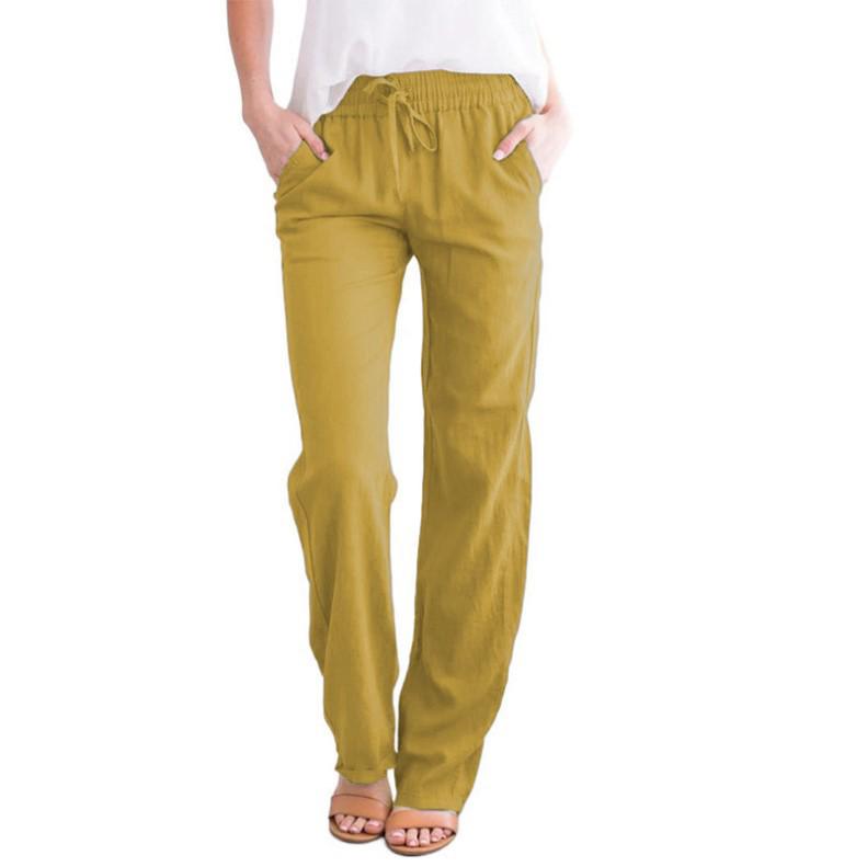 Women's Cotton Linen Drawstring Wide-Leg Pants - Solid Color, Spring/Summer Casual Collection