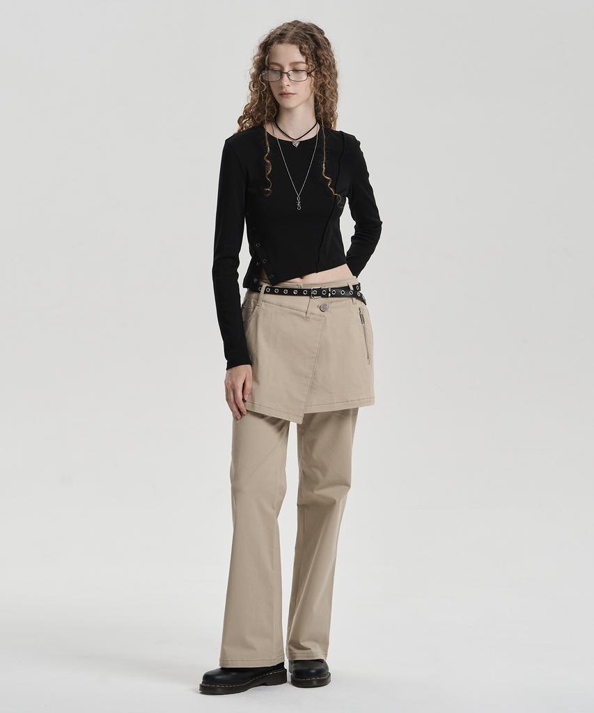 Jenyujeu Layered Skirt Bootcut Pants - Beige