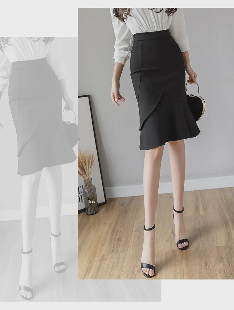 2022 Elegantní volánová bodycon sukně pro dojíždění se zipem, plus size, elastický střih