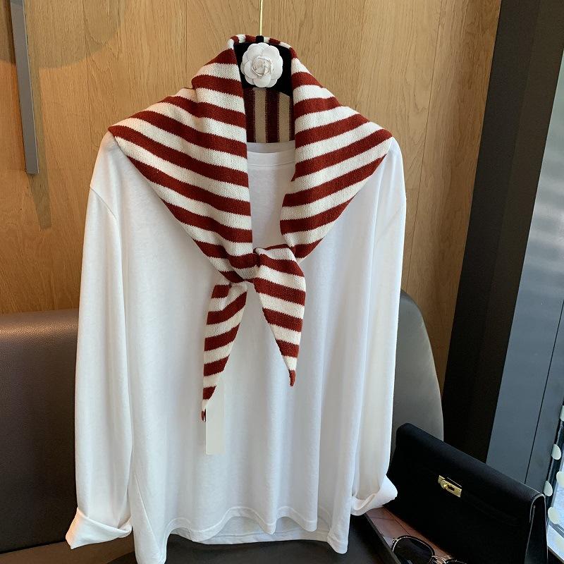 British Korean Niche  Wool Knitted Triangular Scarf Women Stripe Headscarf Knitted Scarf Multi-Functional Warm Knitted Scarf