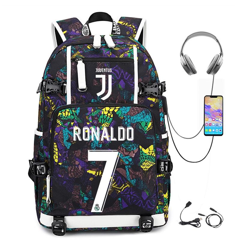Football Star Cr7 Peripheral Personality Print Youth Backpack Large Capacity Leisure Travel Bag