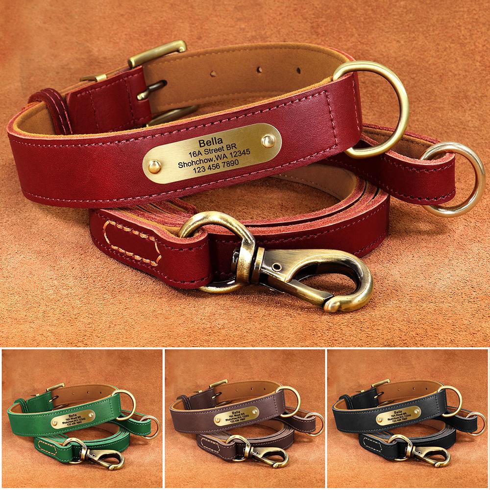 

Genuine Leather Dog Collar Custom Leather Medium Large Dog Collars Personalized Pet ID Collars for Dogs Pitbull Engrave Name XS