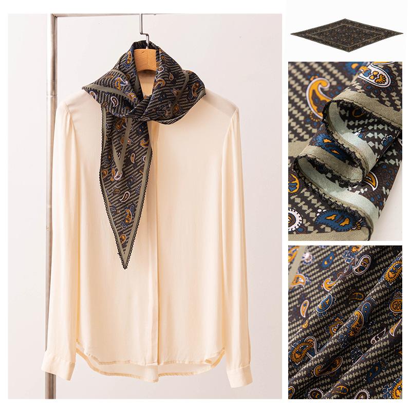 Mulberry silk scarf, high-end printed scarf, temperament, elegant scarf, bag, decorative scarf, lace double crepe rhombus scarf 137*H44cm
