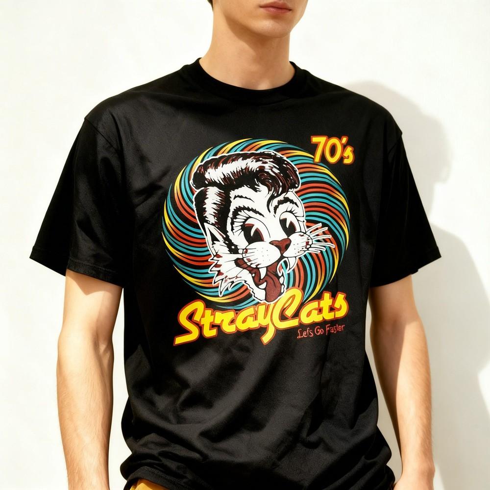STRAY CATS Tshirt Rockabilly Cool Cat Tattoo Black All Size Funny Unisex T-Shirt XL