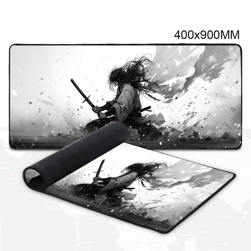 Mouse Pad Large Ink Painting Black Desk Pad Samurai Nonslip Rubber White Game Mouse Mat Laptop Carpet Gaming Mousepads