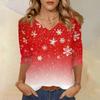 Dame T-skjorte Juleprint 3/4 Erme Hverdag Weekend Mote Basic V-hals Vanlig Topp