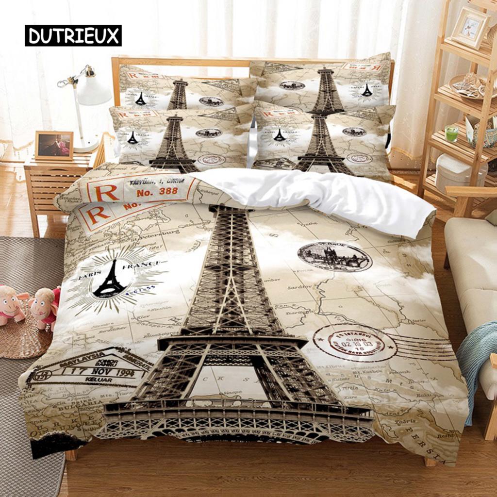 Eiffel Tower Bedding Duvet Cover Set 3d Digital Printing Bed Linen Fashion Design Comforter Cover Bedding Sets  Bed Set