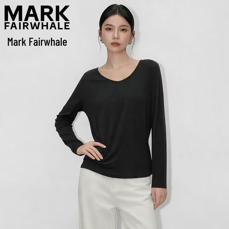 Mark Fairwhale Women's V-Neck Loose Fit Long Sleeve T-Shirt