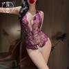 Sexual Interest Pajamas Abstinence Tie Hot Open Crotch Jumpsuit Lace Purple Pure Desire Flirtation Uniform Small Breasts Show Big