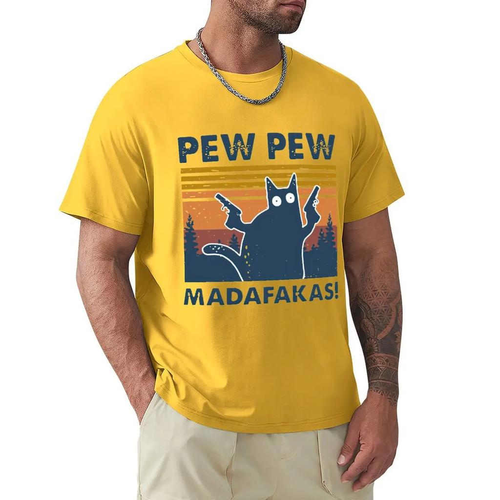 Cat Pew Pew Madafakas Vintage T-Shirt Harajuku Kurzarm T-Shirt 100 % Baumwolle Grafiken T-Shirt Tops