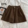 Vintage-Cord-Damen-Shorts, elastisch, hohe Taille, Knopf, Reißverschluss, Shorts, Taschen, weites Bein, kurze Hose