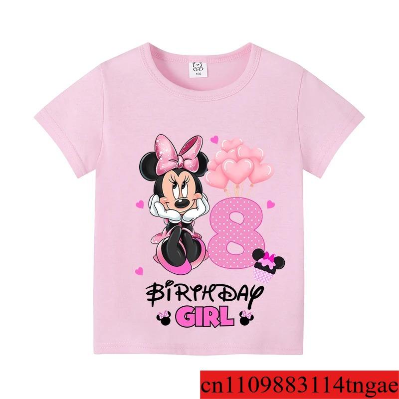 Minnie Mouse Disney T-shirt Kids Number T-shirts Cute Cartoon Base Tee White Pink Summer Soft Short-Sleeve Clothes Birthday Gift