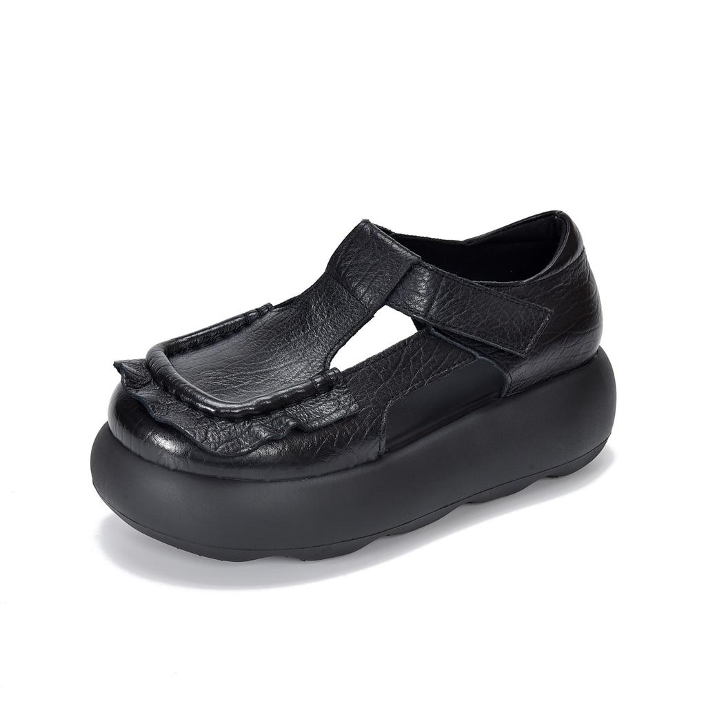 Johnature Retro Genuine Leather Roman Sandals Comfortable And Versatile Round Toe Thick Soled Women's Shoes