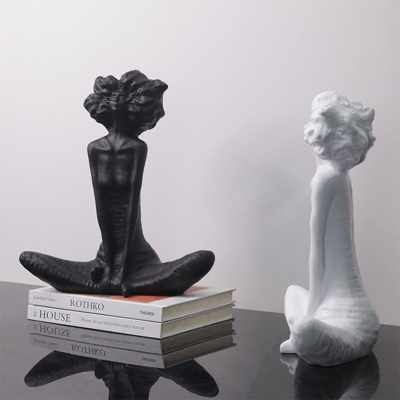 Black and White Minimalist Girl Sculptures for Living Room Decor – Special Offer