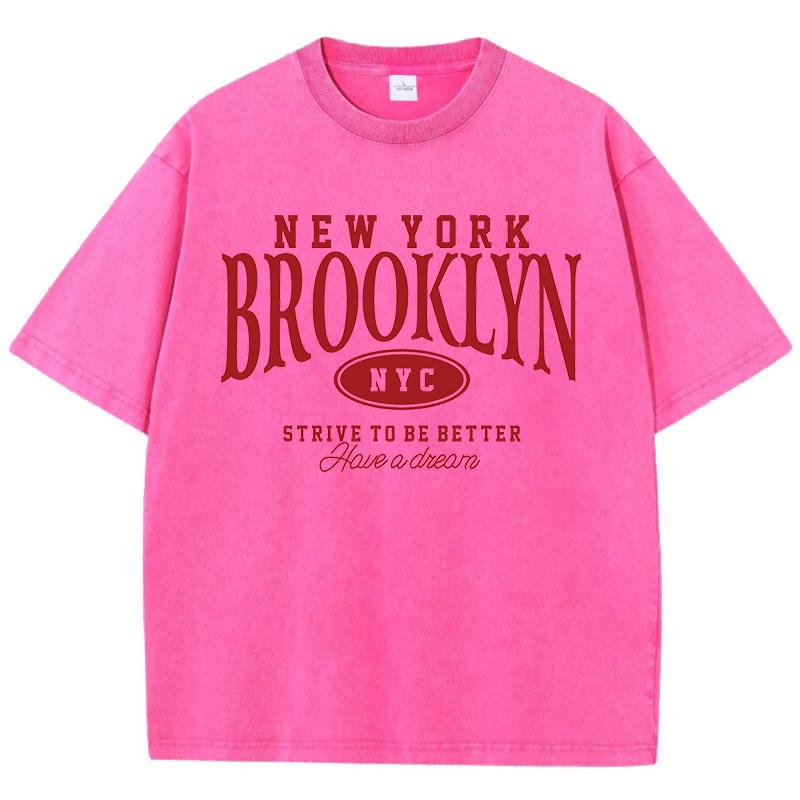 New York Brooklyn Nyc Prints Washed T Shirts Womens Cotton Oversized TShirts Distressed ONeck Comfortable Tops Summer Clothes
