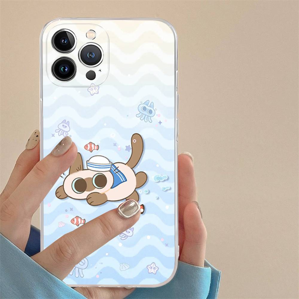 Cartoon Siamese Cat Couple TPU Silicone Case for IPhone 11 12 13 14 15 16 17 Pro Max Shockproof Clear Back Cover