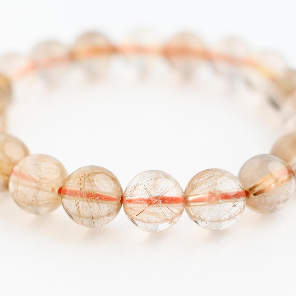 Eigado Rutilated Quartz 10mm 16cm Wrist Limited Natural Power Prayer Good Luck Feng Shui Bracelet, Stone, Circumference, One-of-a-Kind, Edition,