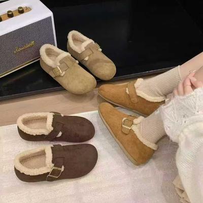 Fleece Damen Flachboden Ein-Pedal Doudou Damenschuhe neu warm Umstandsmode Baumwollschuhe Winter
