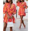 Women Short Sleeve V Neck Party Dress Boho Ruffle Design Flower Print Short Dress Women Elegant Holiday Beach Dresses