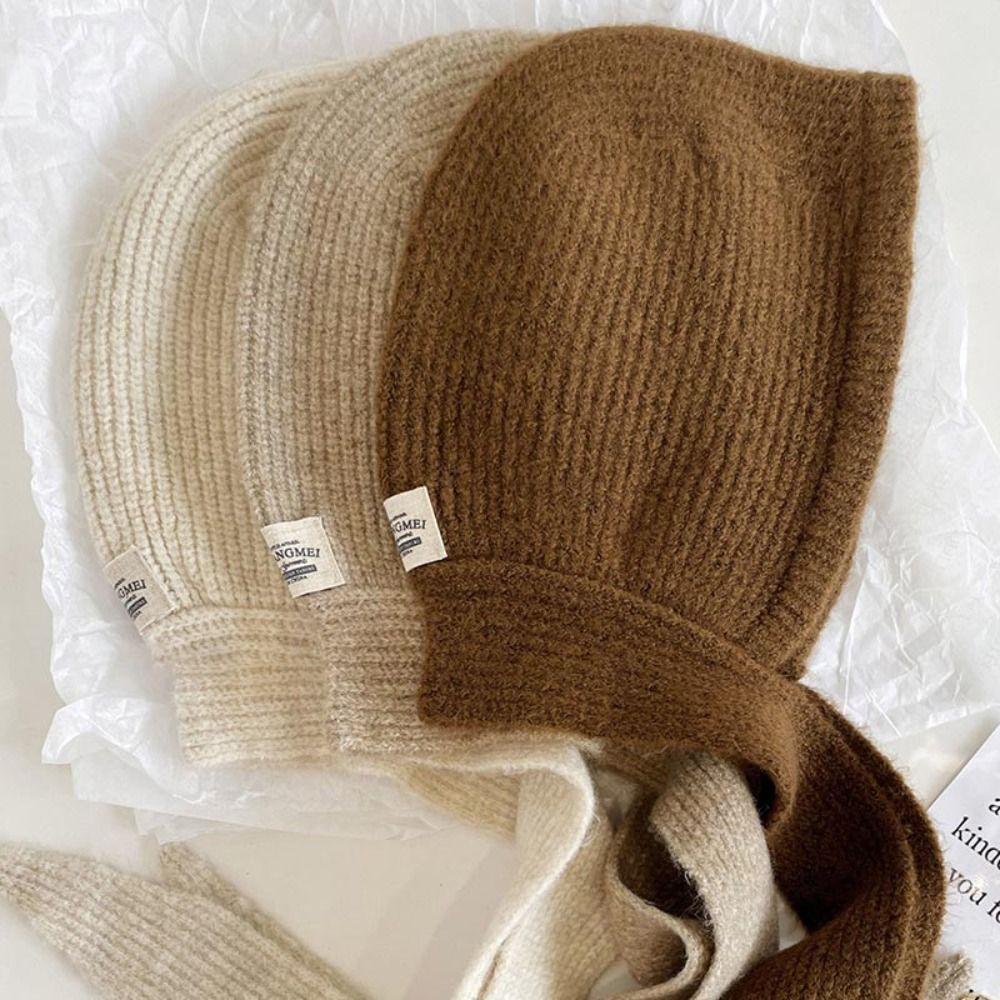 Soft Coldproof Hooded Caps Neckerchief Knitted Beanies Hats Vintage Balaclava Skullies Caps Women