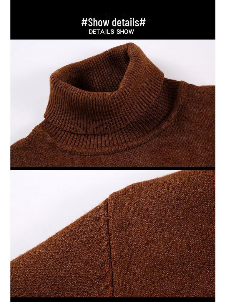 Men's Winter High Neck Thick Loose Knit Sweater - Solid Color Casual Versatile Top