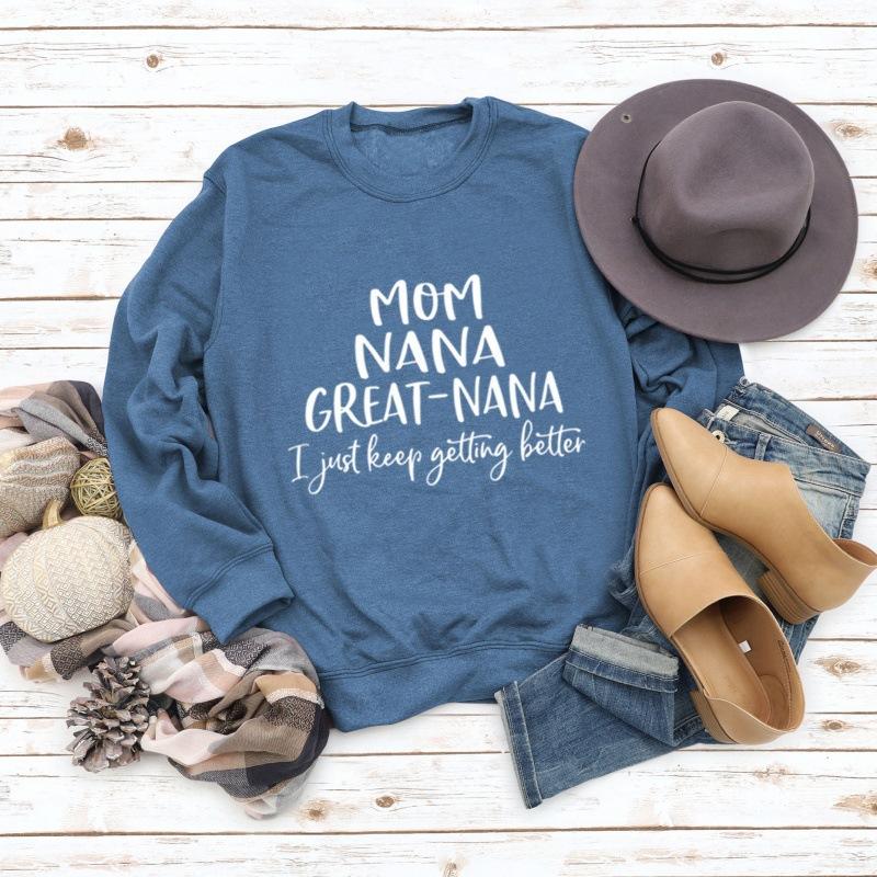 TOP MOM NANA GREAT NANA European and American alphabet fashion crew neck long-sleeved sweater independent station