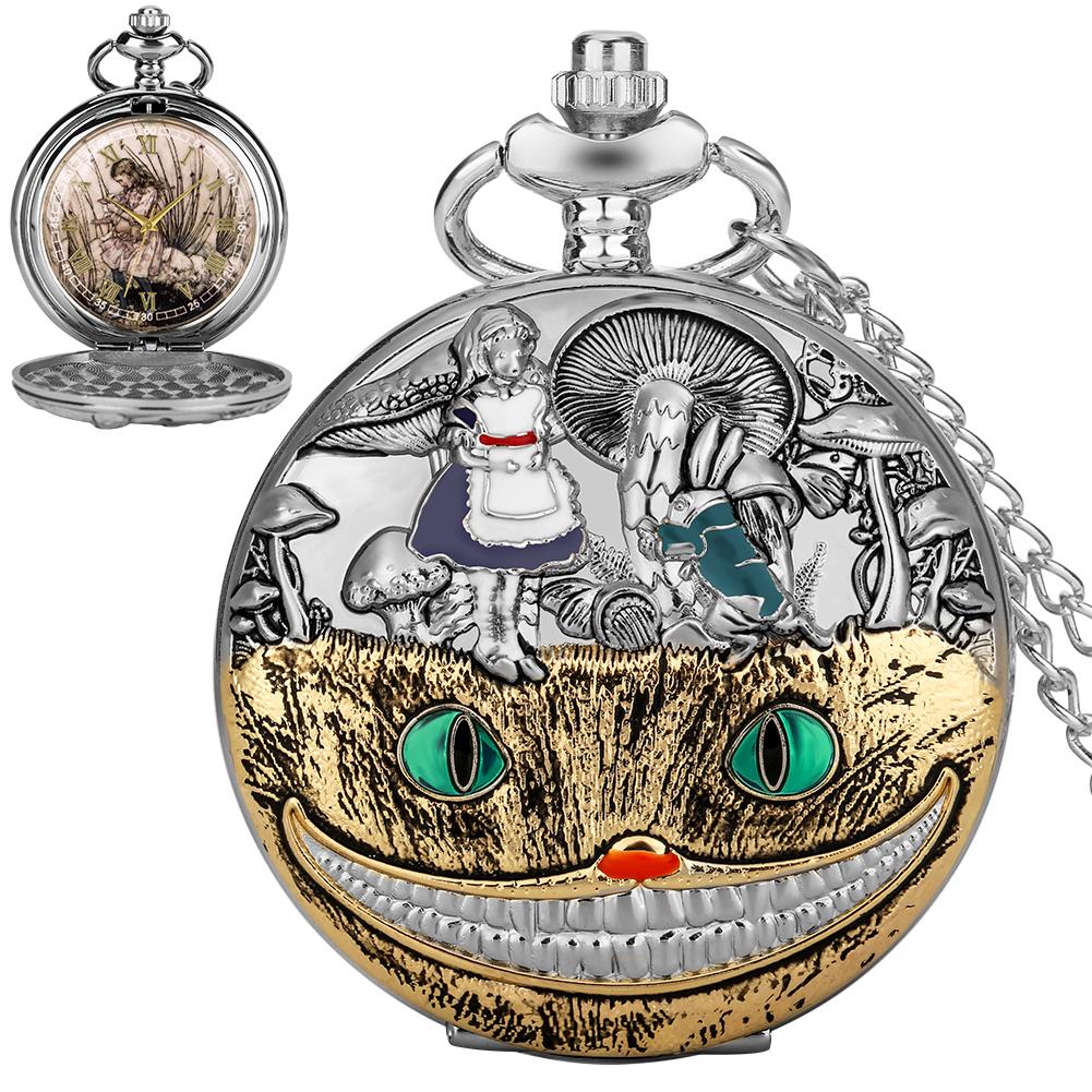 Mr. Rabbit and Girl Vintage Pocket Watch, with Chain, Can Be Used As a Gift, Necklace Pendant, Party Gift Jewelry Accessory