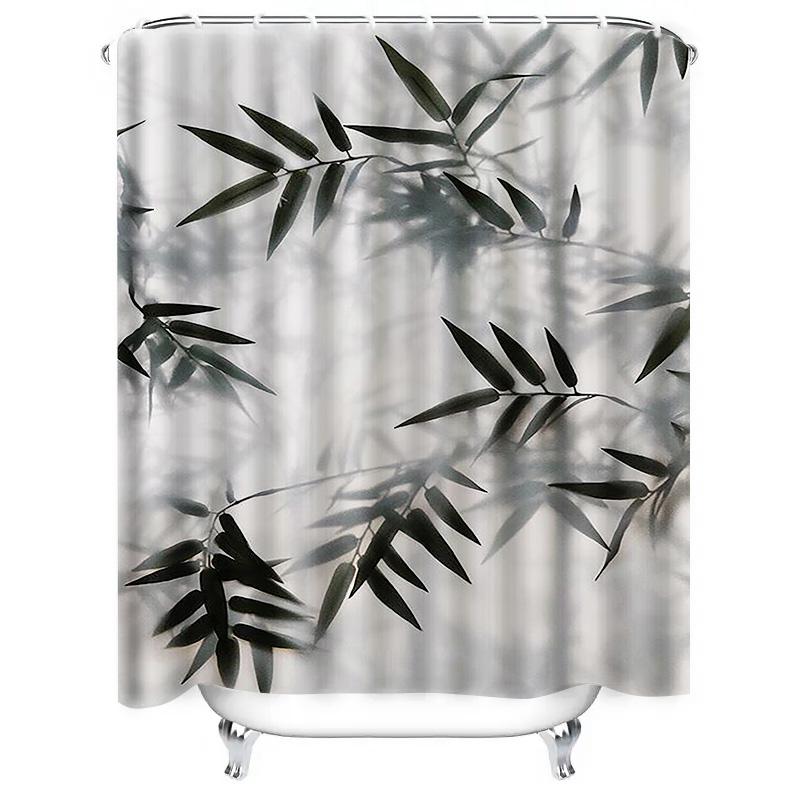 Modern Bamboo Leaves Waterproof Shower Curtain Heat Resistant Machine Washable Non-Transparent 180X180Cm