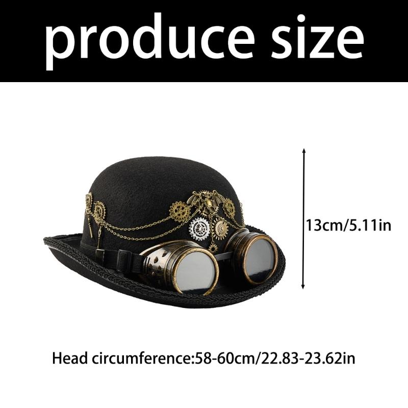 Adjustable Goggles Attached Wool Top Hat Steampunk Magicians Hat Costume Accessory For Men Women Theme Event Dressingup