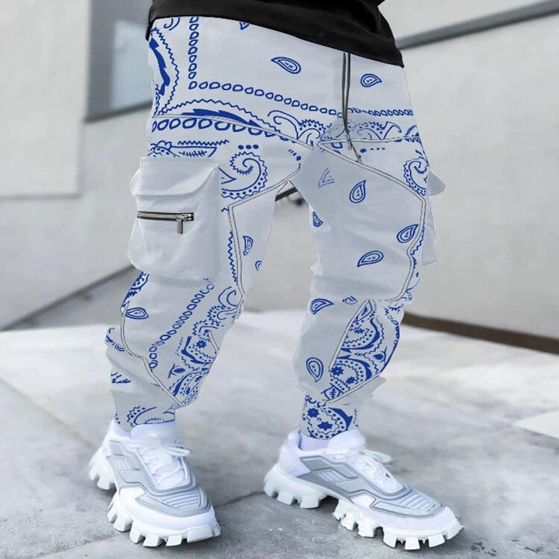 Men's Stylish Paisley Joggers with Multiple Pockets - Comfortable Fit for Sports and Casual Wear Street Personality