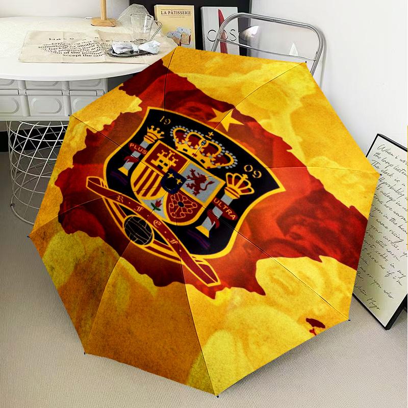 1PC Spanish National Emblem Printed Umbrella Folding umbrella, automatic umbrella 8-Frame for Travel, camping Fan gifts Christmas Gifts