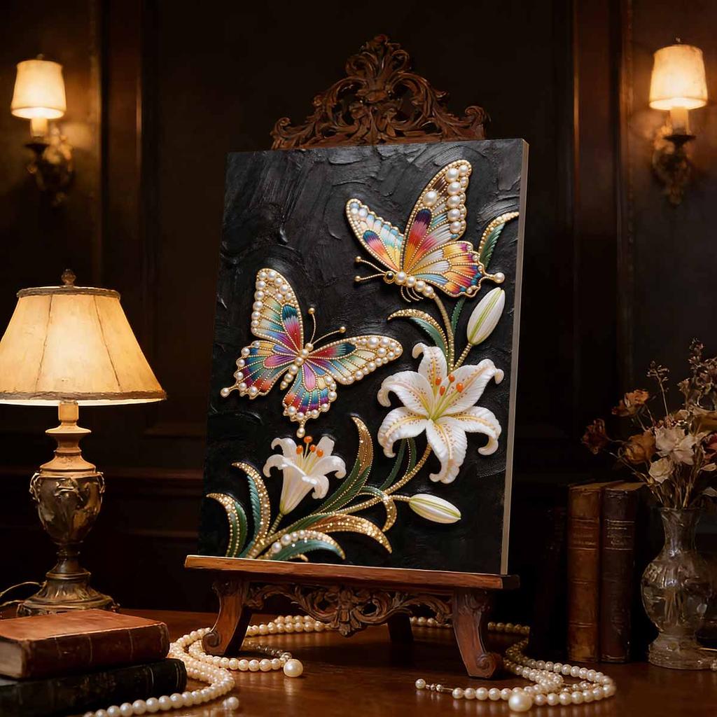 Pearl DIY Butterfly and Flower Art Kits 15.7x19.6inch Gem Art Pearl Painting Kits Without Frame for Adults Gift Idea Home Wall Decor