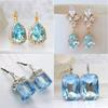Lake Blue Water Drop Cubic Zirconia Earrings Women's High Quality Luxury Wedding To Attend The Banquet Shiny  Wholesale