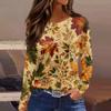 Women's Casual Long Sleeve Maple Leaf Print Round Neck Blouse for Everyday Wear