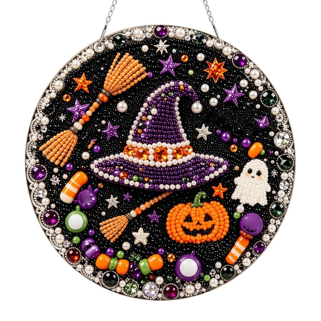 Halloween Hanging Ornament Set, Kit with Rhinestones, Acrylic Sign, DIY