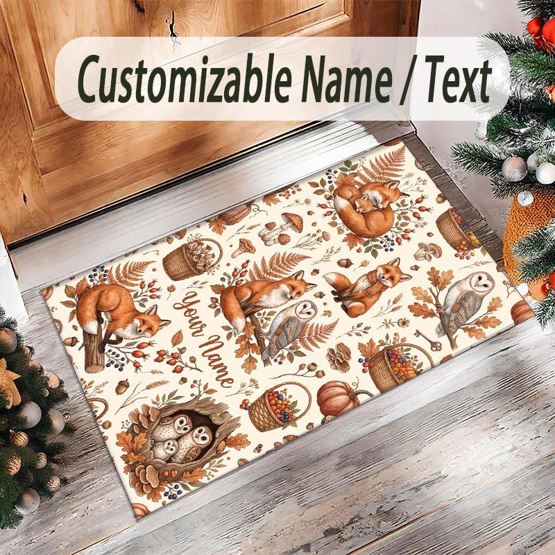 Forest Theme Crystal Velvet Floor Rug Personalized Custom Name Text Warm Carpet Home Decoration
