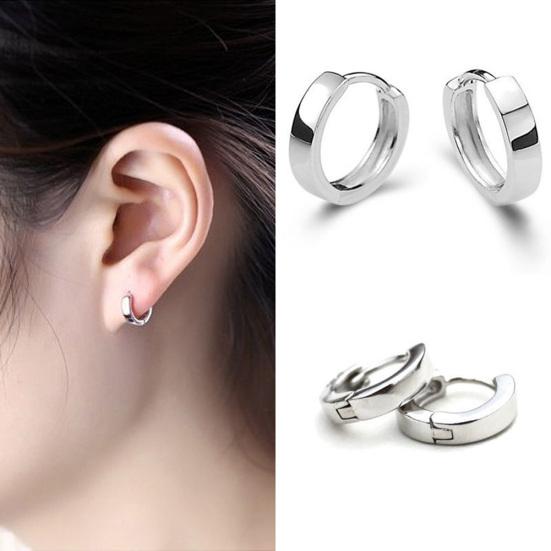 Fashion Men Women Silver Plated Smooth Round Hoop Huggie Earrings Jewelry Gift