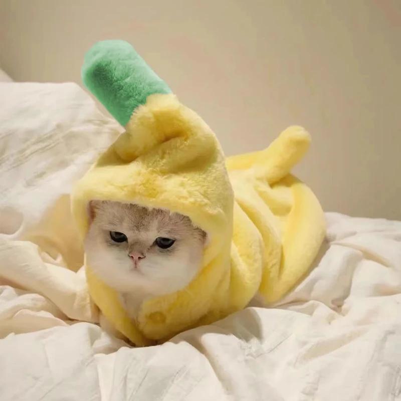 Pet Banana Clothes Winter Warm Transformed Banana Dress for Dog Cat Plush and Thicken Banana Costumes Puppy Jumpsuit
