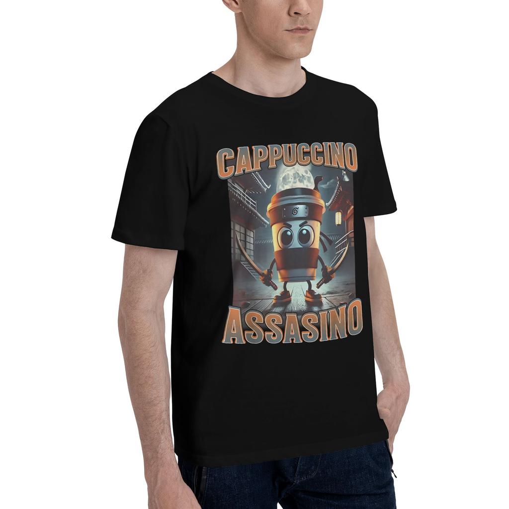 Włoski Brainrot Śmieszny Meme Zabójcze Cappuccino Koszulka Męska Damska Kawaii Krótki Rękaw T-shirt Lato Dekolt O 100% Bawełna