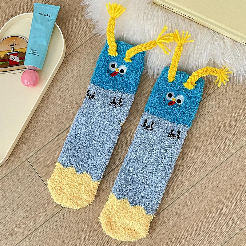 Cartoon Ausdruckssocken Mittelrohrsocken Saison Verdickt Warm Schlaf-Bodensocken Niedliche Plüsch Korallenfleece Socken
