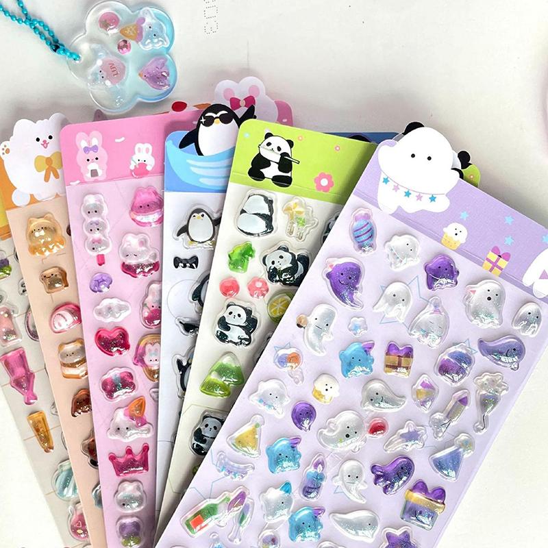 Cartoon 3D Relief Diamond Gemstone Stickers Kawaii Diy Mobile Phone Decoration Stickers Creative Puffy Pvc Stickers Gifts