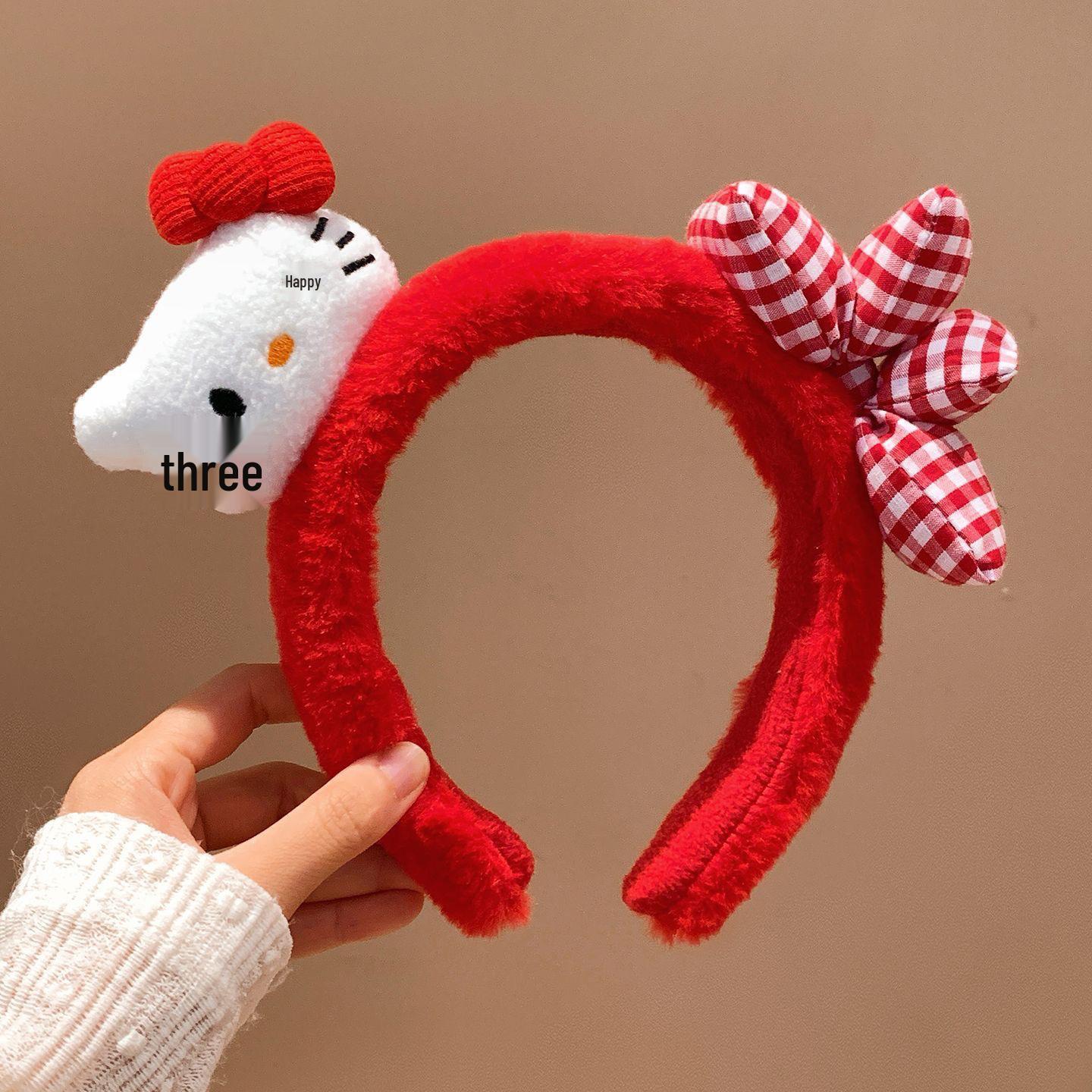 

Red Bow Kitten Plush Headband - Cute Cartoon Hair Accessory for Women, Perfect for Washing Face, Pressing Hair, Autumn and Winter.