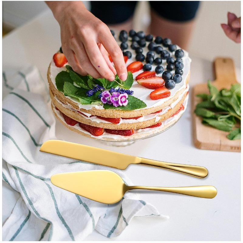 2PCS Stainless Steel Pizza Knife Wedding Birthday Potluck Cake Knife Shovel Baking Set Cut Toast Serrated Bread Knife