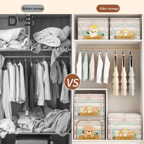 Large Storage Box with Handle Transparent Design Zipper Closure Multi-Function Home Quilt Storage Bag Blanket Clothing Organizer