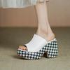 10.5CM popular summer open-toed thick-soled cool slippers black fashion versatile thick heel one pedal high-heeled sandals women
