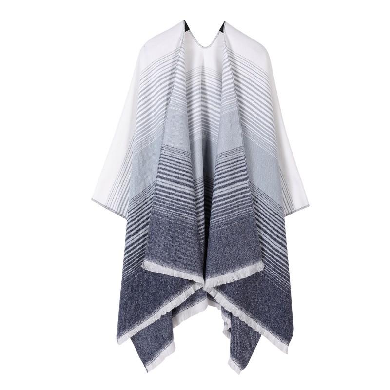 Womens Knitted Faux Cashmere Shawl Wrap With Contrast Stripe Trim Unisex Lightweight Warm Scarf Fall Winter