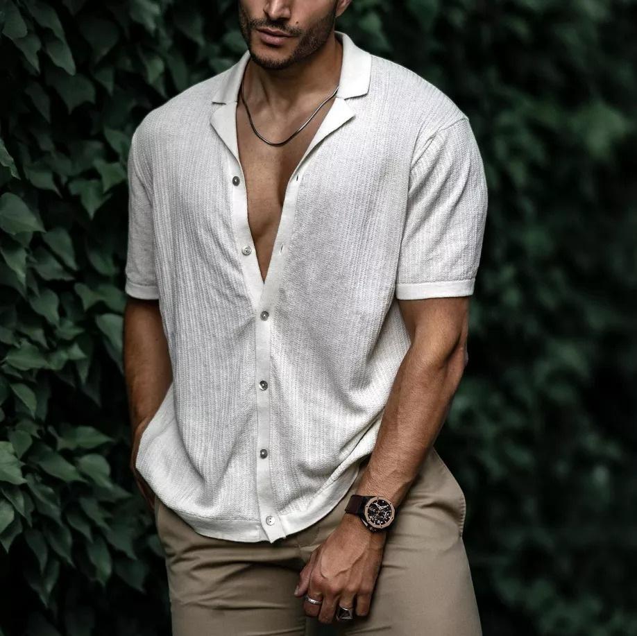 Men s Casual Short Sleeve Shirt Button Down Lightweight Breathable Textured Fabric Relaxed Fit Summer Shirt XL белый