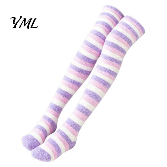 Cozy Fleece Socks 1 Pair Women Thigh High for Winter, Thickened Coral Leg Long Stockings Warmer Stockings, Fluffy Warm Over Knee Boot Girls