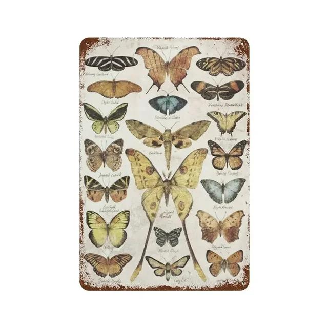 Vintage Butterfly Insect Plant Collection Chart Metal Tin Sign Retro Aesthetic Art Decor for Living Room Wall Home Decor Poster