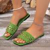 Temu European and American new metal spikes decorative flat slippers daily wear square head women's shoes slippers